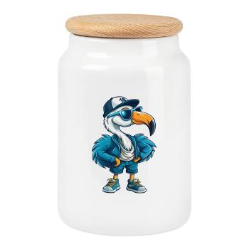flamant rose cool personnage de dessin animé Kawaii Clipart - Boîte à biscuits avec couvercle en bois - blanc - Devant