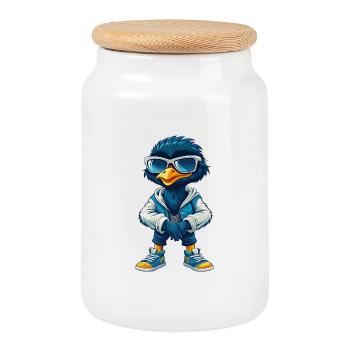 Emu Cool Dessin Animé Personnage Kawaii Clipart - Boîte à biscuits avec couvercle en bois - blanc - Devant