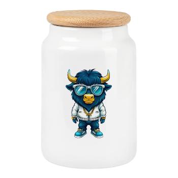 buffle cool personnage de dessin animé Kawaii Clipart - Boîte à biscuits avec couvercle en bois - blanc - Devant