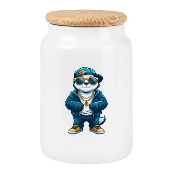 loutre cool personnage de dessin animé Kawaii Clipart - Boîte à biscuits avec couvercle en bois - blanc - Devant