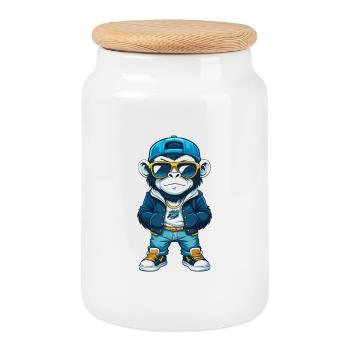 singe cool personnage de dessin animé Kawaii Clipart - Boîte à biscuits avec couvercle en bois - blanc - Devant