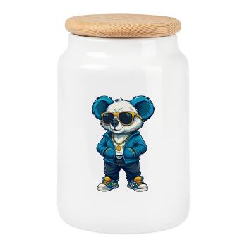 Koala Cool Cartoon Figur Kawaii Clipart - Keksdose mit Holzdeckel - Weiß - Vorne