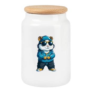 Hamster Cool Cartoon Character Kawaii Clipart - Cookie Jar with Wooden Lid - white - Front