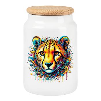 Cheetah - Cookie Jar with Wooden Lid - white - Front