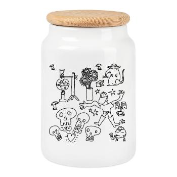Allez griffonner ou rentrez chez vous - Boîte à biscuits avec couvercle en bois - blanc - Devant