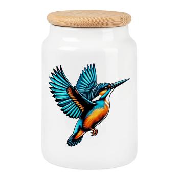 Martin-pêcheur - Boîte à biscuits avec couvercle en bois - blanc - Devant