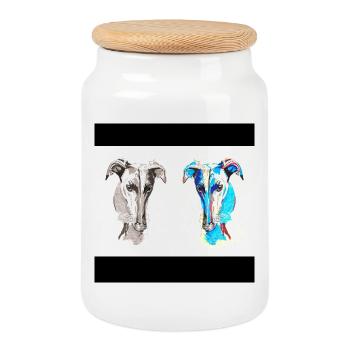 Doppelte Hundeskizze Pop-Art - Keksdose mit Holzdeckel - Weiß - Vorne