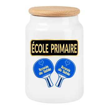École Primaire - Tennis de Table - Boîte à biscuits avec couvercle en bois - blanc - Devant
