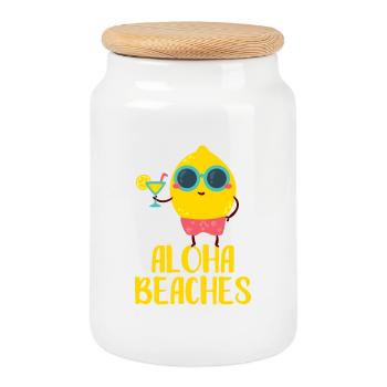 Cool Lemon Aloha Beaches Beach Getaway - Cookie Jar with Wooden Lid - white - Front