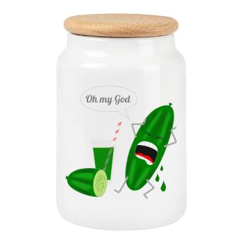 Conception humoristique de concombre avec cri - Boîte à biscuits avec couvercle en bois - blanc - Devant