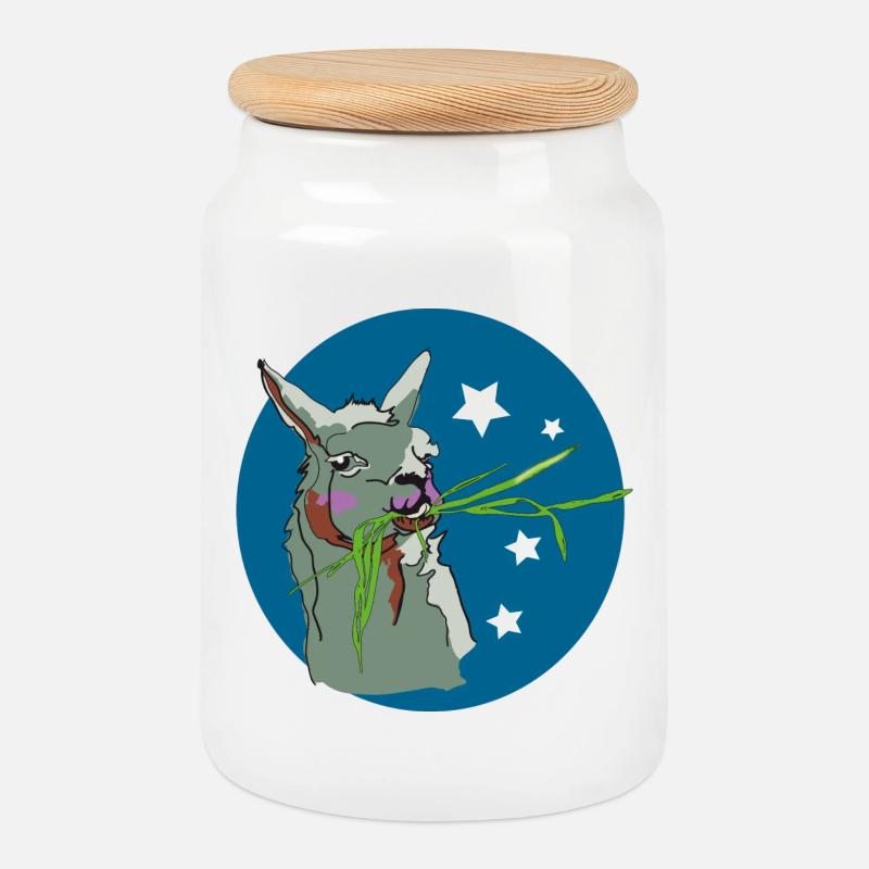 Lama - Keksdose mit Holzdeckel - Weiß