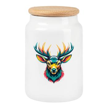 Deer Cute Kawaii Cartoon Clipart Animal Face - Cookie Jar with Wooden Lid - white - Front