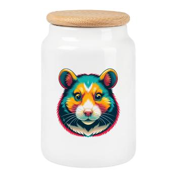Hamster Cute Kawaii Cartoon Clipart Animal Face - Cookie Jar with Wooden Lid - white - Front