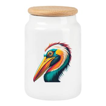 Pelican Cute Kawaii Cartoon Clipart Animal Face - Cookie Jar with Wooden Lid - white - Front
