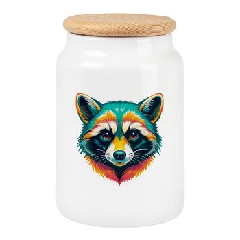 Waschbär Niedlich Kawaii Cartoon Clipart Tier Gesicht - Keksdose mit Holzdeckel - Weiß - Vorne