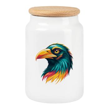 Raven Cute Kawaii Cartoon Clipart Animal Face - Cookie Jar with Wooden Lid - white - Front