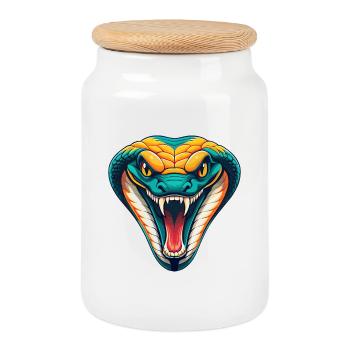 Snake Cute Kawaii Cartoon Clipart Animal Face - Cookie Jar with Wooden Lid - white - Front