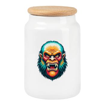 Yeti Niedliche Kawaii Cartoon Clipart Tier Gesicht - Keksdose mit Holzdeckel - Weiß - Vorne