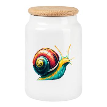 Snail Cute Kawaii Cartoon Clipart Animal Face - Cookie Jar with Wooden Lid - white - Front
