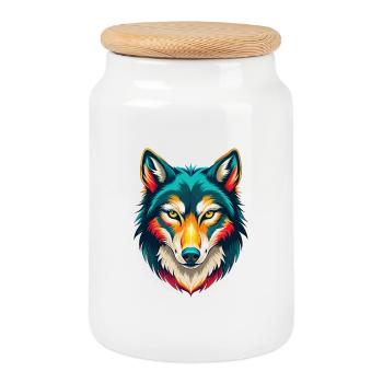 Wolf Niedlich Kawaii Cartoon Clipart Tier Gesicht - Keksdose mit Holzdeckel - Weiß - Vorne