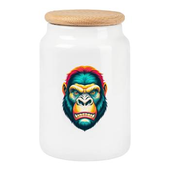 Gorilla Niedlich Kawaii Cartoon Clipart Tier Gesicht - Keksdose mit Holzdeckel - Weiß - Vorne