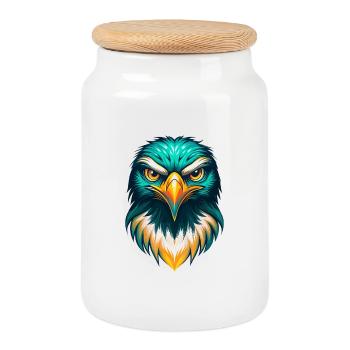 faucon mignon kawaii dessin animé clipart visage d’animal - Boîte à biscuits avec couvercle en bois - blanc - Devant