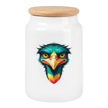 émeu mignon kawaii dessin animé clipart visage d’animal - Boîte à biscuits avec couvercle en bois - blanc - Devant