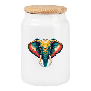 Elefant Niedlich Kawaii Cartoon Clipart Tier Gesicht - Keksdose mit Holzdeckel - Weiß - Vorne