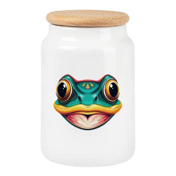 Frosch Niedlich Kawaii Cartoon Clipart Tier Gesicht - Keksdose mit Holzdeckel - Weiß - Vorne