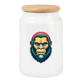 BigFoot Cute Kawaii Cartoon Clipart Animal Face - Cookie Jar with Wooden Lid - white - Front