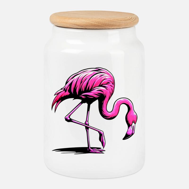 Flamingo - Keksdose mit Holzdeckel - Weiß