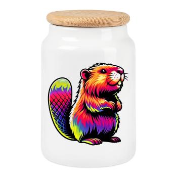 Beaver - Cookie Jar with Wooden Lid - white - Front