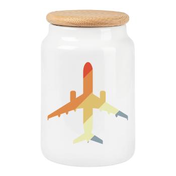 Avion rétro - Boîte à biscuits avec couvercle en bois - blanc - Devant