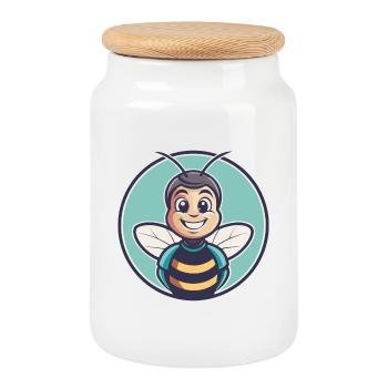 Biene Kawaii Cartoon Figur Tier Haustier Gesicht - Keksdose mit Holzdeckel - Weiß - Vorne