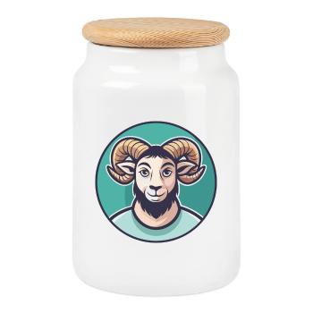 Ram Kawaii Cartoon Figur Tier Haustier Gesicht - Keksdose mit Holzdeckel - Weiß - Vorne