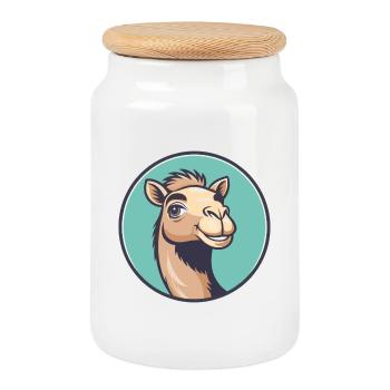 Kamel Kawaii Cartoon Figur Tier Haustier Gesicht - Keksdose mit Holzdeckel - Weiß - Vorne