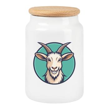 Goat Kawaii Cartoon Character Animal Pet Face - Cookie Jar with Wooden Lid - white - Front