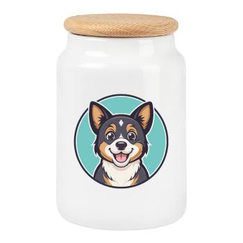 chien kawaii dessin animé personnage animal animal visage - Boîte à biscuits avec couvercle en bois - blanc - Devant