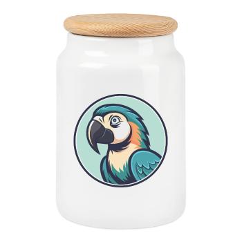 Parrot Kawaii Cartoon Character Animal Pet Face - Cookie Jar with Wooden Lid - white - Front