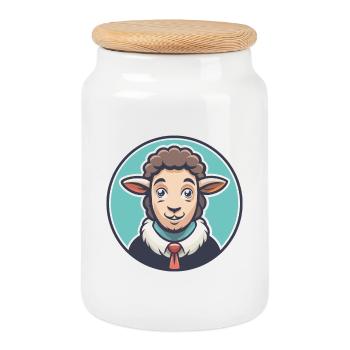 mouton kawaii dessin animé personnage animal visage d’animal - Boîte à biscuits avec couvercle en bois - blanc - Devant