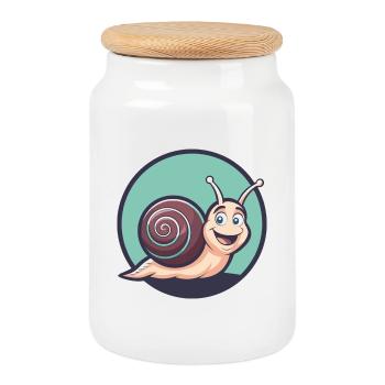 Snail Kawaii Cartoon Character Animal Pet Face - Cookie Jar with Wooden Lid - white - Front