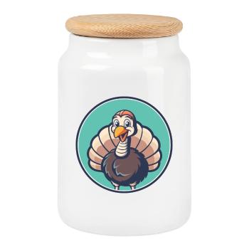 Turkey Kawaii Cartoon Character Animal Pet Face - Cookie Jar with Wooden Lid - white - Front