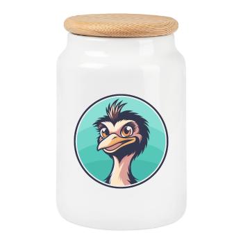 Emu Kawaii Dessin animé Personnage Animal Animal Visage - Boîte à biscuits avec couvercle en bois - blanc - Devant
