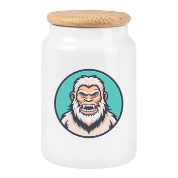 Yeti Kawaii Cartoon Figur Tier Haustier Gesicht - Keksdose mit Holzdeckel - Weiß - Vorne