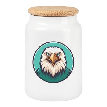 Eagle Kawaii Cartoon Character Animal Pet Face - Cookie Jar with Wooden Lid - white - Front
