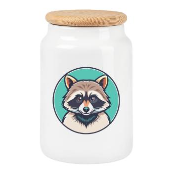 Waschbär Kawaii Cartoon Figur Tier Haustier Gesicht - Keksdose mit Holzdeckel - Weiß - Vorne