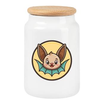 Fledermaus Kawaii Cartoon Figur Tier Haustier Gesicht - Keksdose mit Holzdeckel - Weiß - Vorne