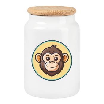 Schimpanse Kawaii Zeichentrickfigur Tier Gesicht - Keksdose mit Holzdeckel - Weiß - Vorne