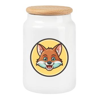 Fox Kawaii Cartoon Character Animal Pet Face - Cookie Jar with Wooden Lid - white - Front