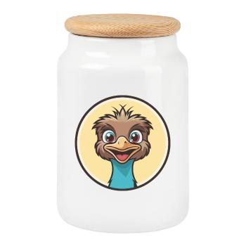 Emu Kawaii Dessin animé Personnage Animal Animal Visage - Boîte à biscuits avec couvercle en bois - blanc - Devant